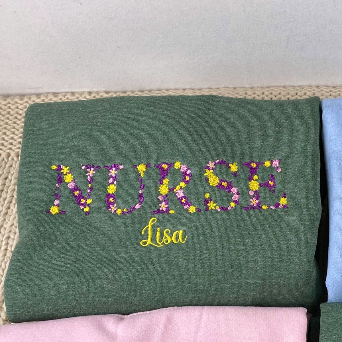 Embroidered Nurse Hoodie with Floral Letters - Nurse Gift