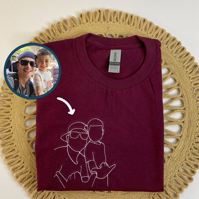 Embroidered Dad Outline Hoodie with Names - Father Gift