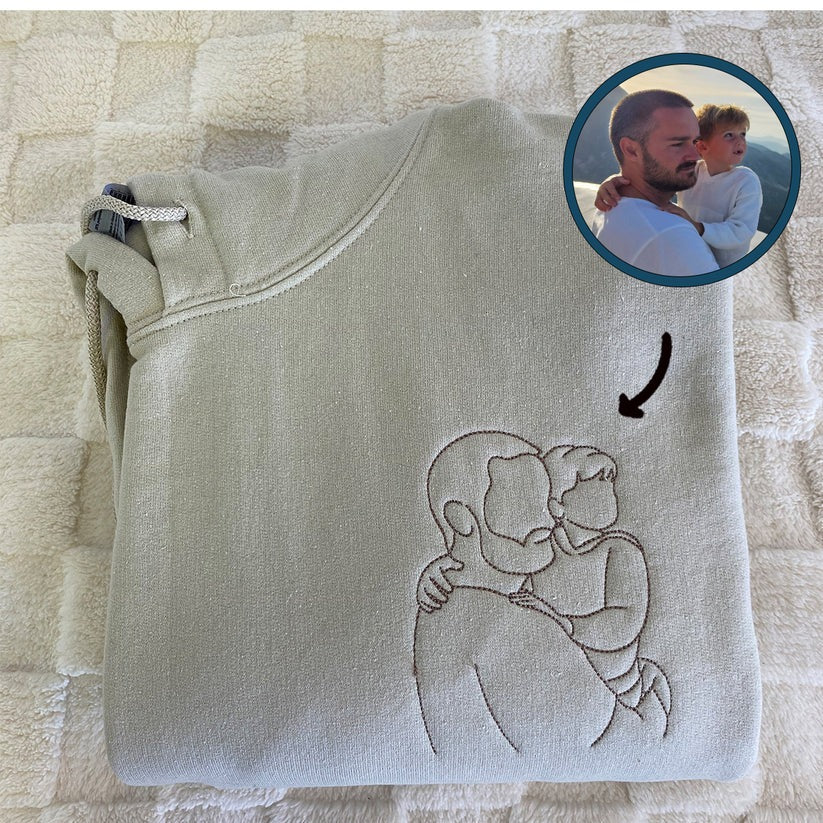 Embroidered Dad Outline Hoodie with Names - Father Gift