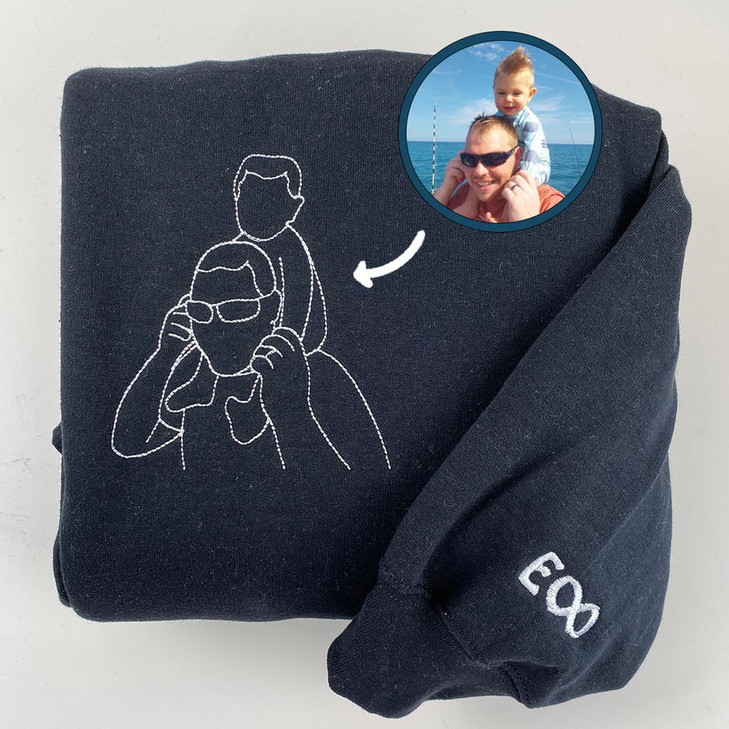 Embroidered Dad Outline Hoodie with Names - Father Gift