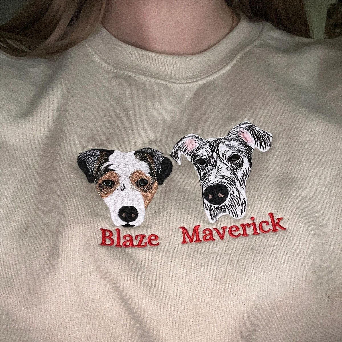 Embroidered Pet Portrait Hoodie with Name - Dog Cat Lover Gift