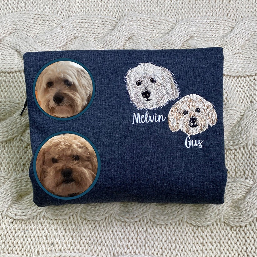 Embroidered Pet Portrait Hoodie with Name - Dog Cat Lover Gift