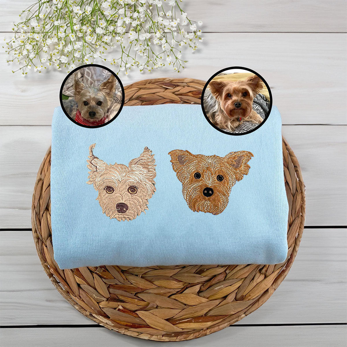 Embroidered Pet Portrait Hoodie with Name - Dog Cat Lover Gift