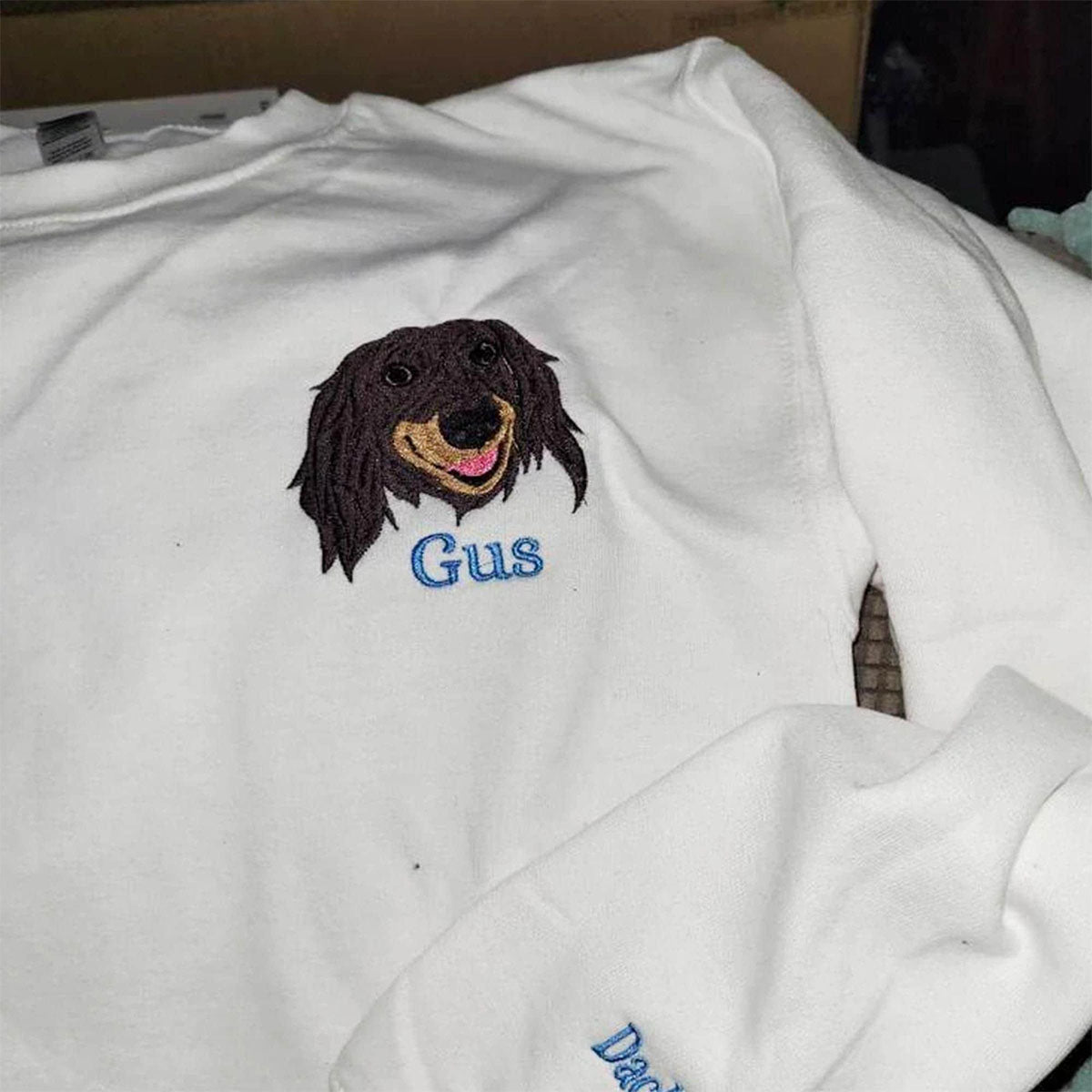 Embroidered Pet Portrait Hoodie with Name - Dog Cat Lover Gift