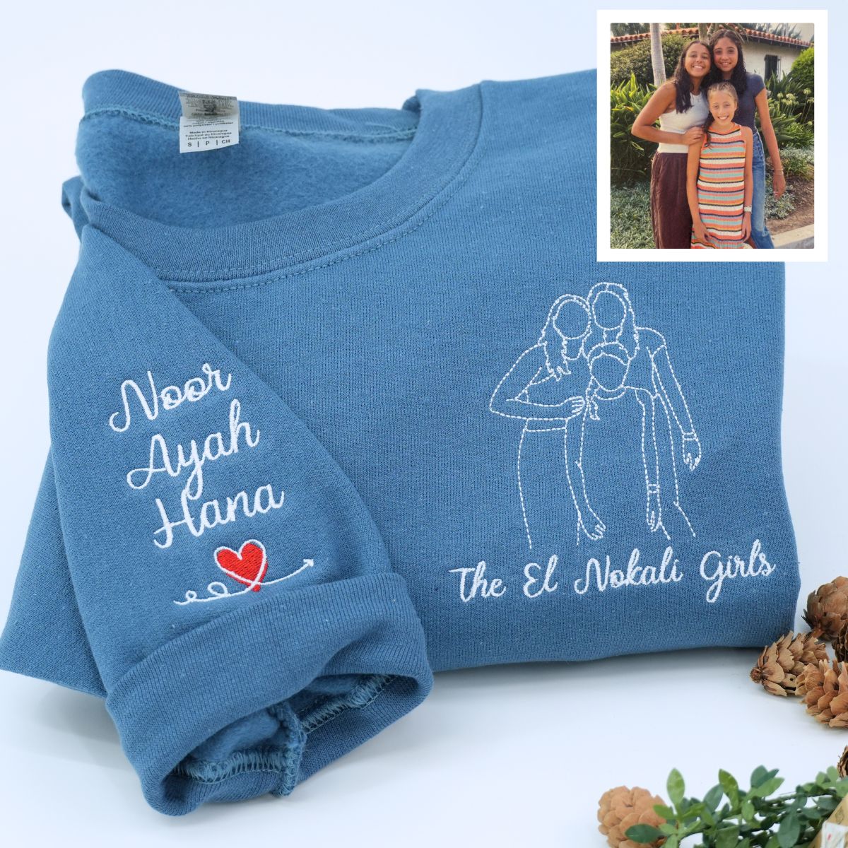 Embroidered Sister Portrait Hoodie - Sister Gift
