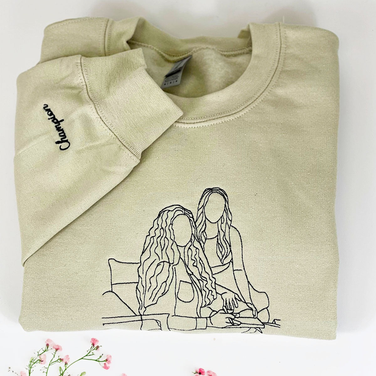 Embroidered Sister Portrait Hoodie - Sister Gift