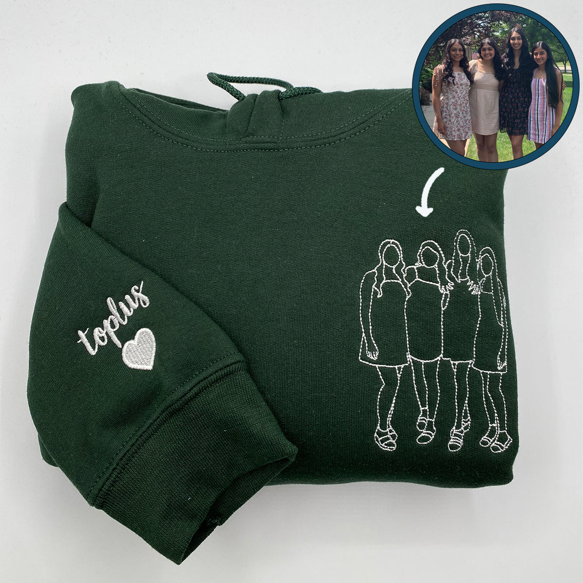 Embroidered Sister Portrait Hoodie - Sister Gift