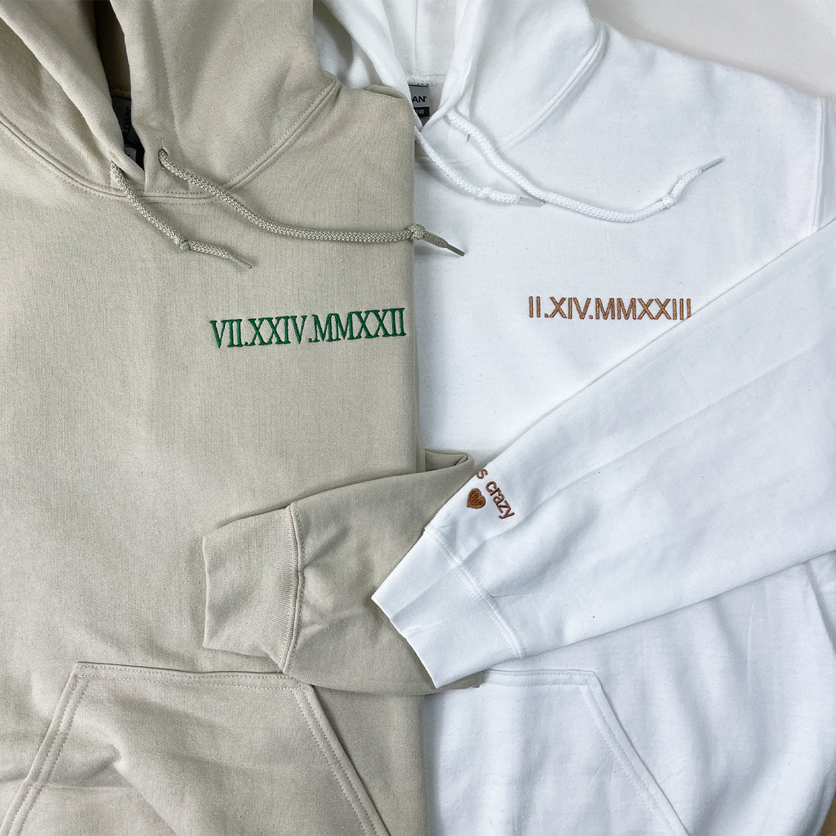 Embroidered Anniversary Hoodie with Roman Numeral Date - Couple Gift