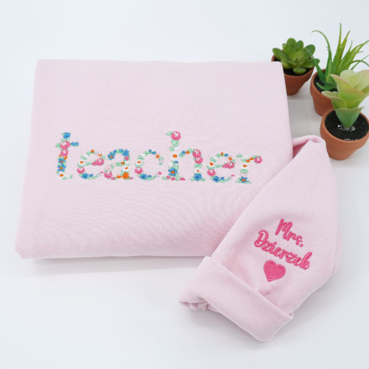 Embroidered Teacher Hoodie with Floral Letter - Teacher Gift