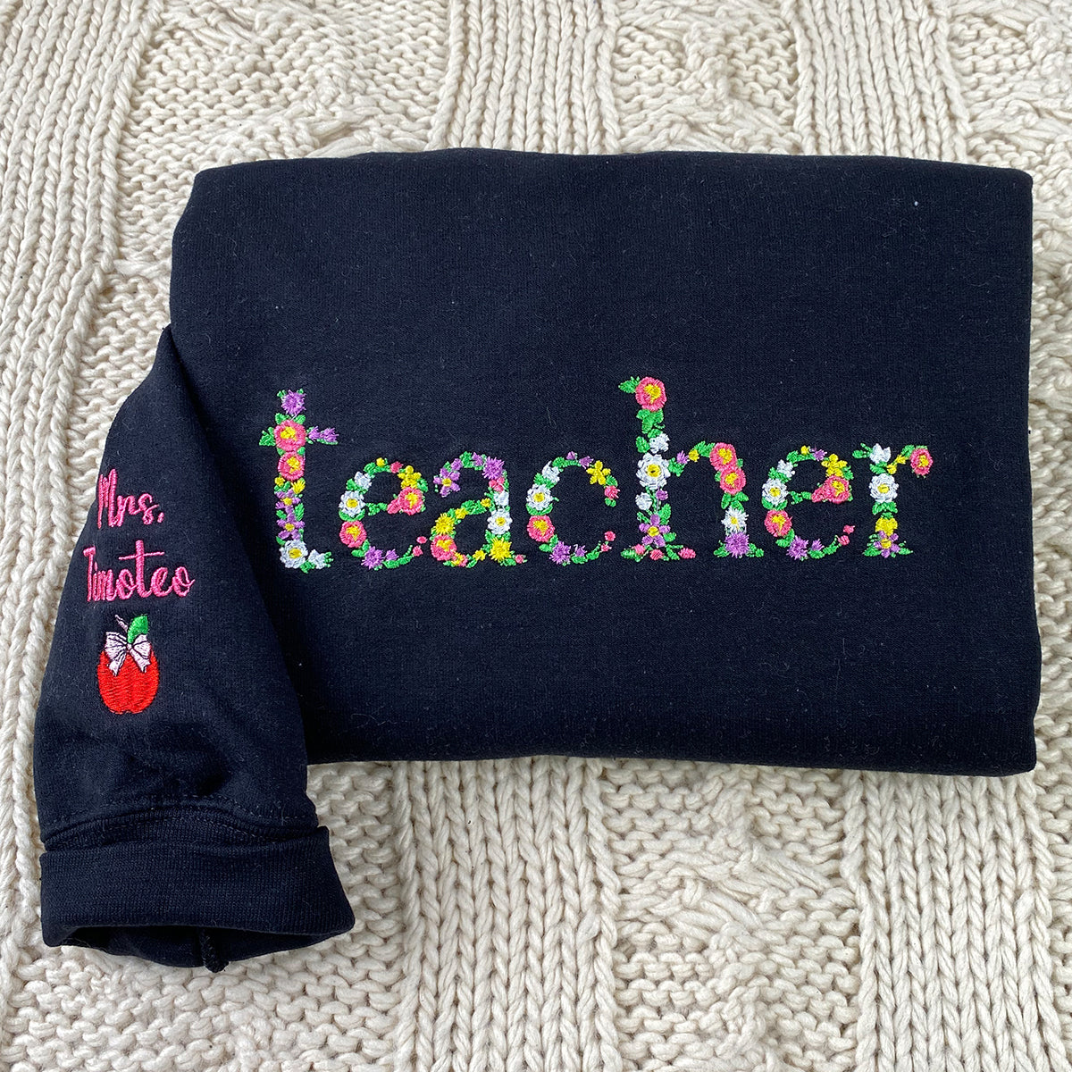 Embroidered Teacher Hoodie with Floral Letter - Teacher Gift