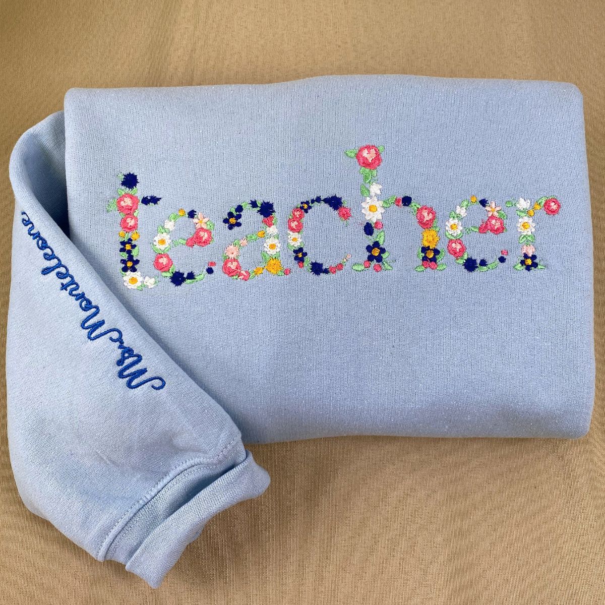 Embroidered Teacher Hoodie with Floral Letter - Teacher Gift