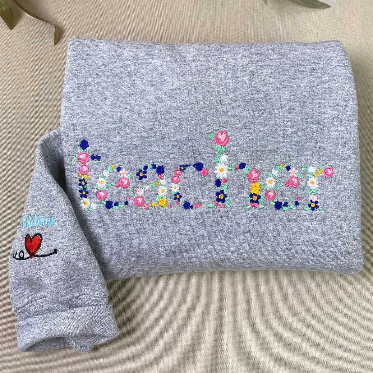 Embroidered Teacher Hoodie with Floral Letter - Teacher Gift
