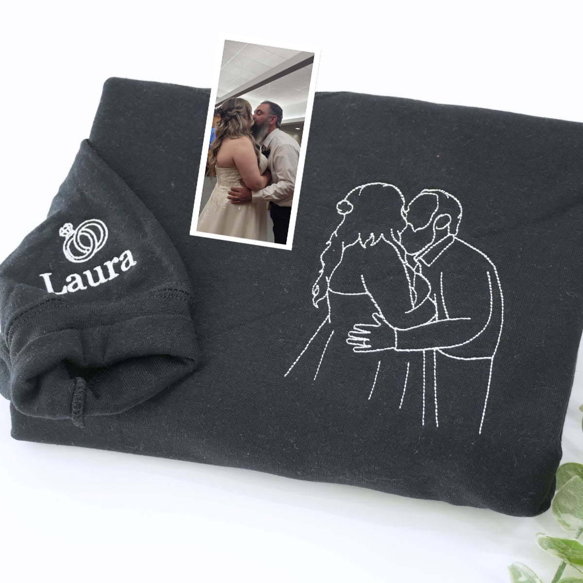 Embroidered Wedding Portrait Hoodie - Couple Engagement Gift