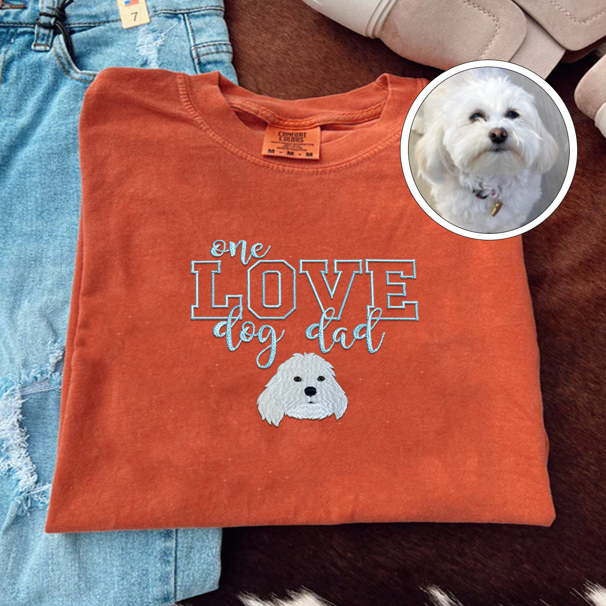 Embroidered One Love Dog Dad T-Shirt - Pet Father Gift