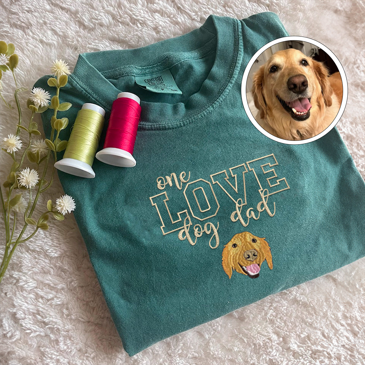 Embroidered One Love Dog Dad T-Shirt - Pet Father Gift