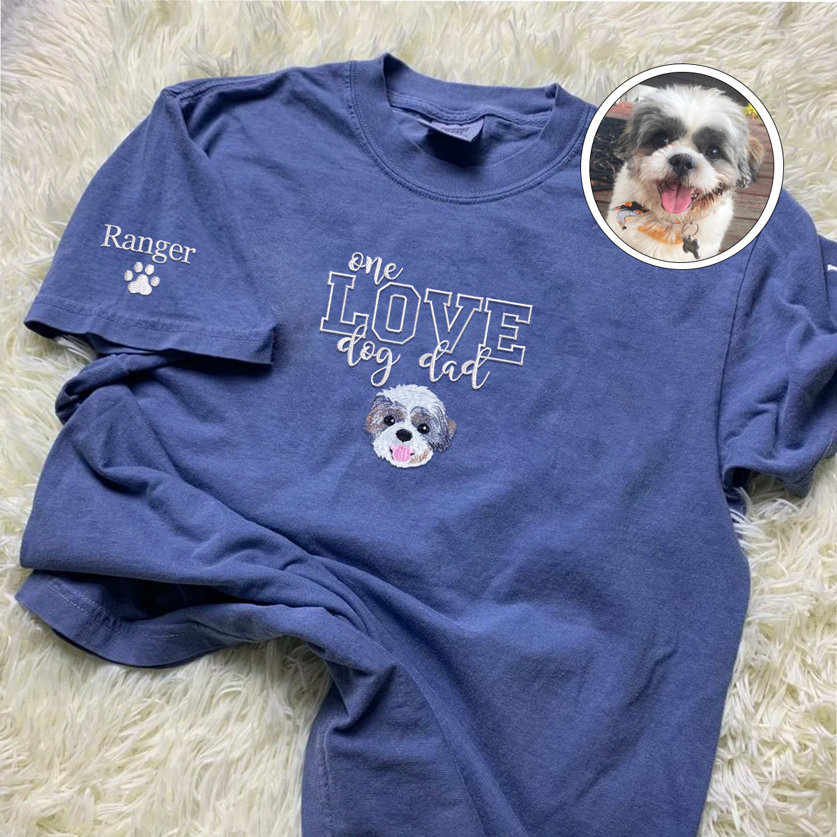 Embroidered One Love Dog Dad T-Shirt - Pet Father Gift