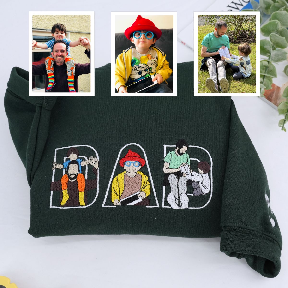 Embroidered Dad Memorial Hoodie with Kid Portrait Photo - Memorial Gift