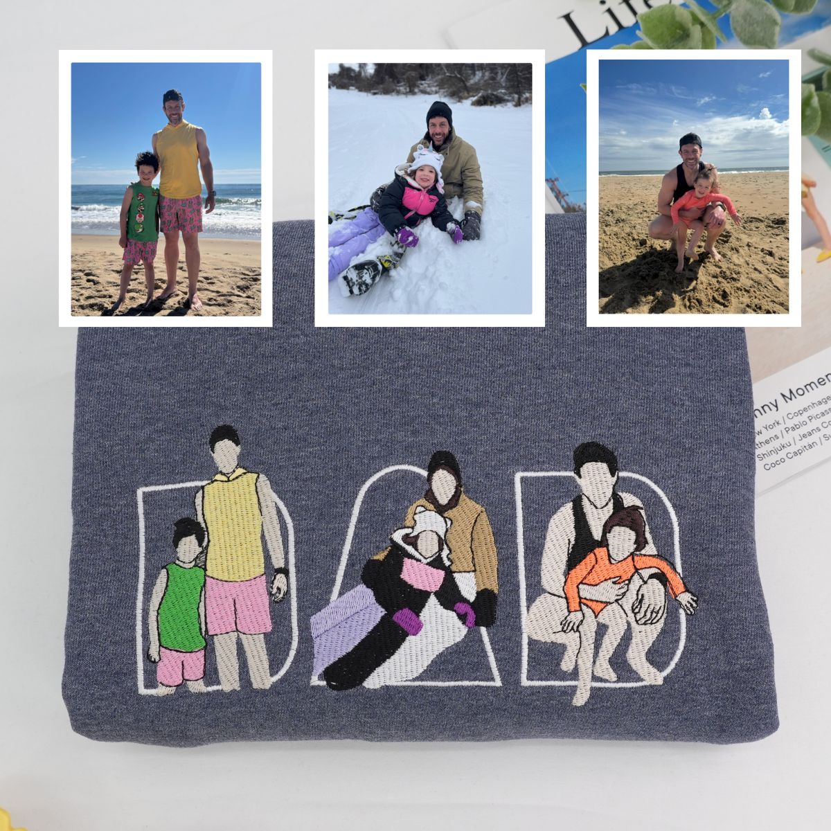 Embroidered Dad Memorial Hoodie with Kid Portrait Photo - Memorial Gift