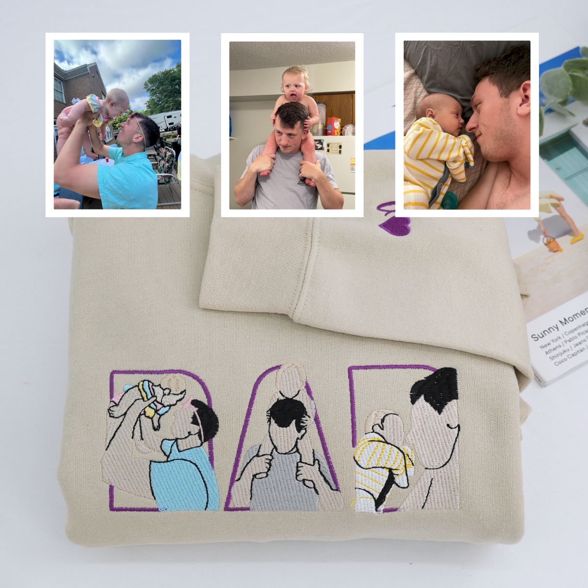 Embroidered Dad Memorial Hoodie with Kid Portrait Photo - Memorial Gift