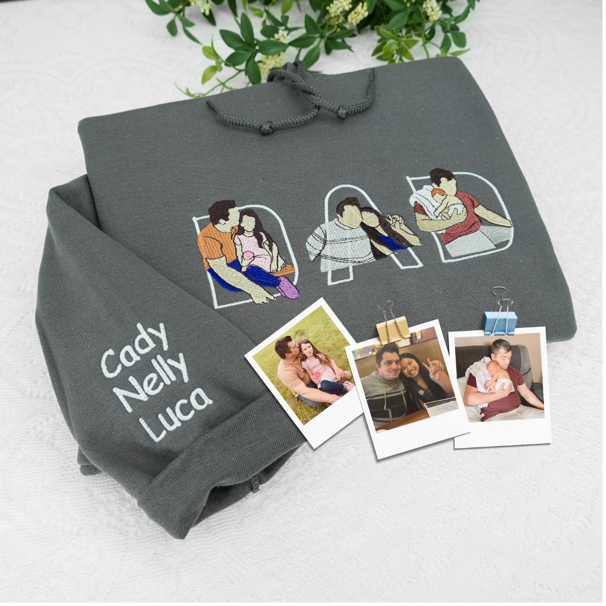 Embroidered Dad Memorial Hoodie with Kid Portrait Photo - Memorial Gift