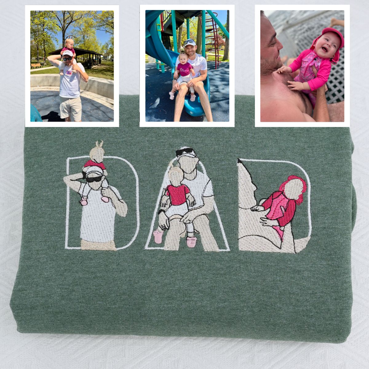 Embroidered Dad Memorial Hoodie with Kid Portrait Photo - Memorial Gift