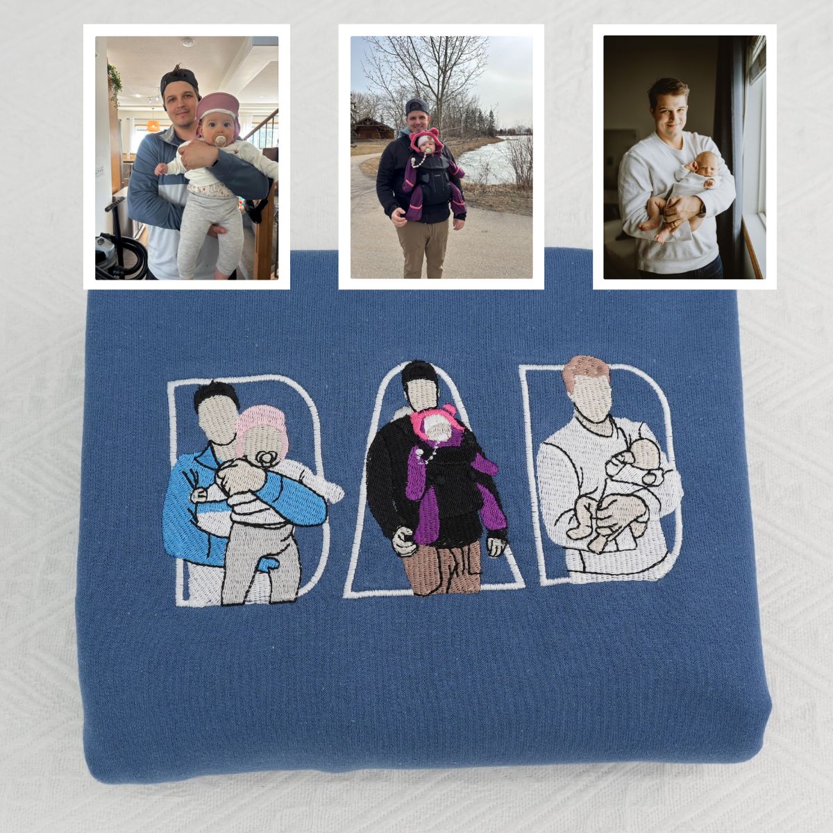 Embroidered Dad Memorial Hoodie with Kid Portrait Photo - Memorial Gift